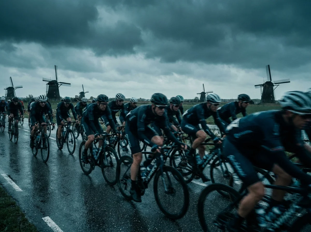 Wielrenners in een peloton tijdens een koers